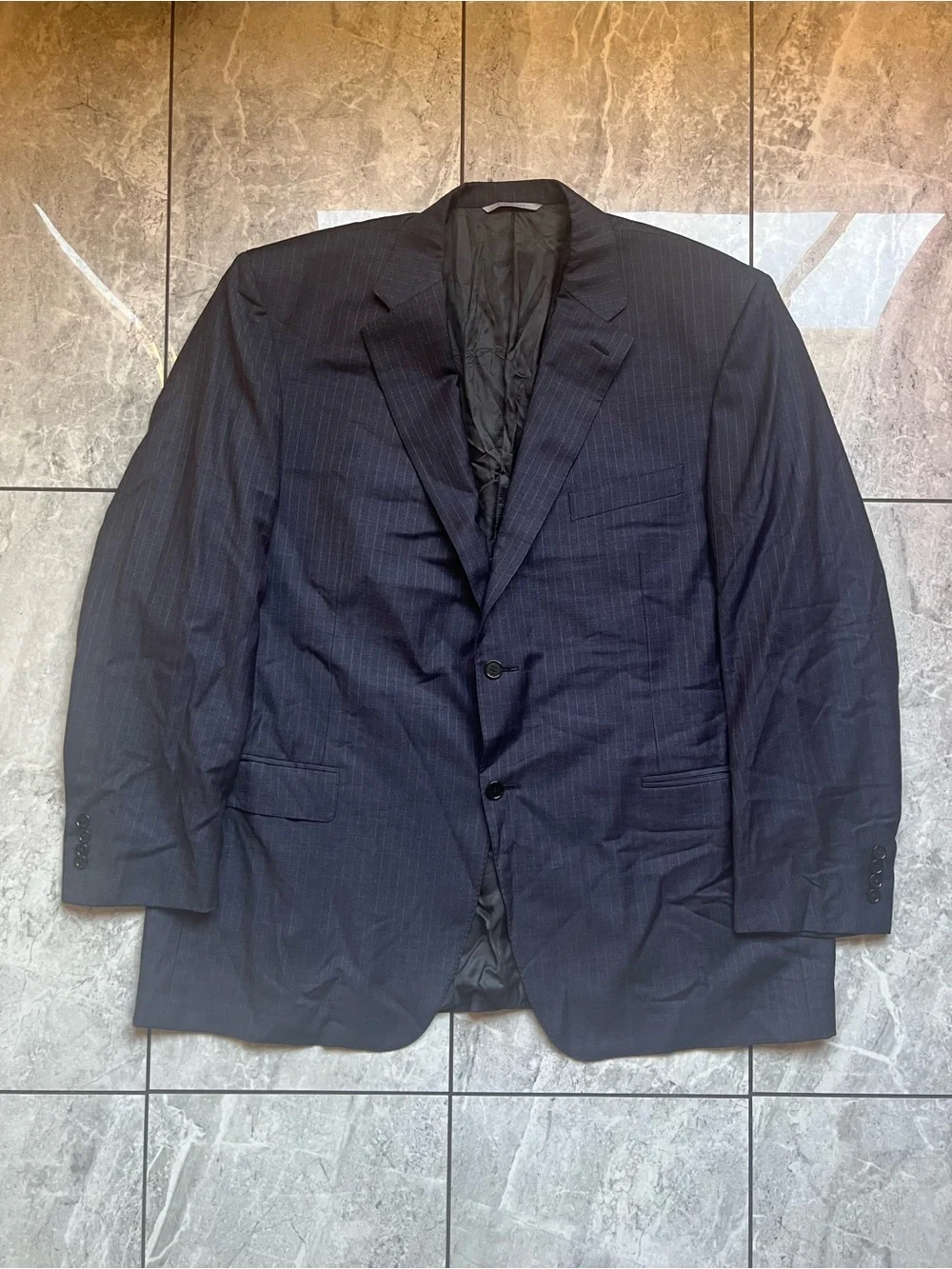 Canali Men's Navy Pinstripe 100%Wool Suit Jacket Blazer Made in Italy 44L Cupro